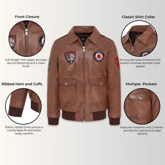 Herren-Bomberjacke aus hellbraunem Leder G-1 mit Fliegerkragen – Maverick - Image 3