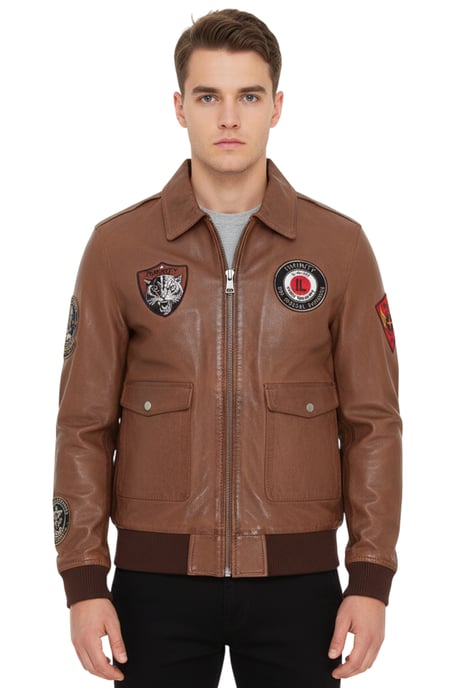 Herren-Bomberjacke aus hellbraunem Leder mit G-1-Fliegerkragen – Hudson - Image 1