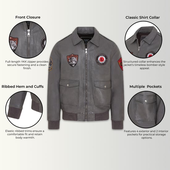 Graue Bomberjacke aus Leder für Herren G-1 mit Fliegerkragen – Maverick - Image 3