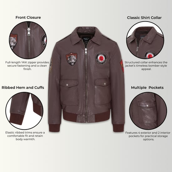 Braune Bomberjacke aus Leder für Herren G-1 mit Fliegerkragen – Maverick - Image 3