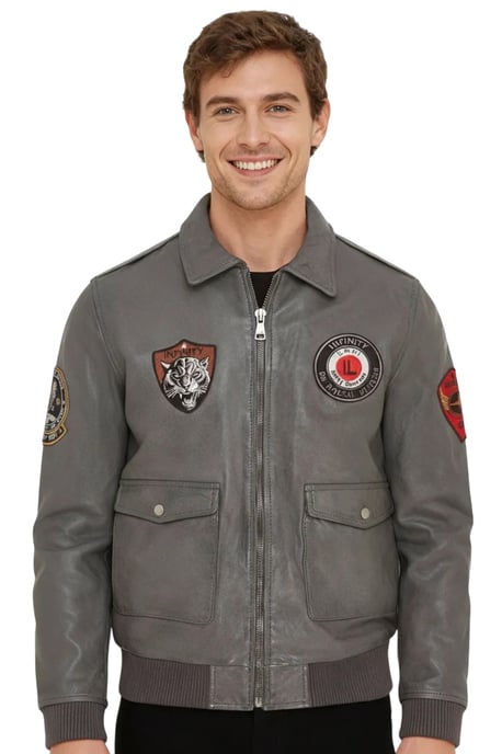 Graue Bomberjacke aus Leder für Herren G-1 mit Fliegerkragen - Hudson - Image 1
