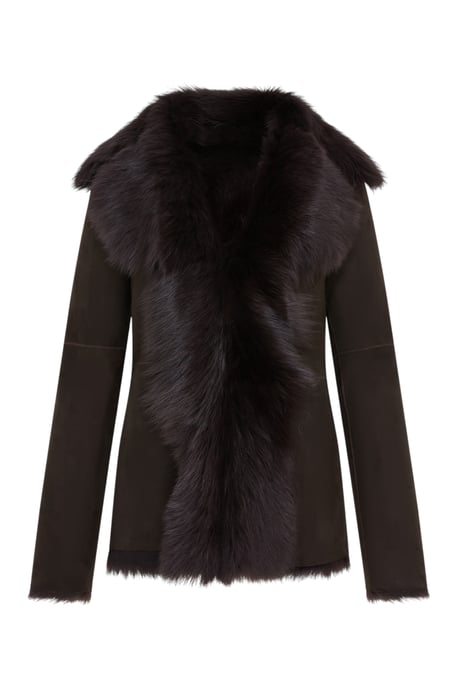 Damenjacke aus braunem Toscana-Lammfell-Wildleder - Noiré - Image 1