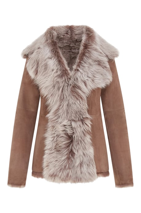 Damen Taupe Schaffell Toscana Merino Shearling Wildleder Lederjacke-Siena - Image 2