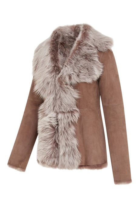 Damenjacke aus taupefarbenem Schaffell „Toscana Shearling“ aus Wildleder – Noiré - Image 2