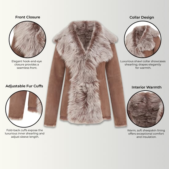 Damenjacke aus taupefarbenem Schaffell „Toscana Shearling“ aus Wildleder – Noiré - Image 3