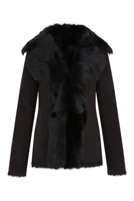 Damen Schwarze Schaffell Toscana Merino Shearling Wildlederjacke-Siena - Image 2