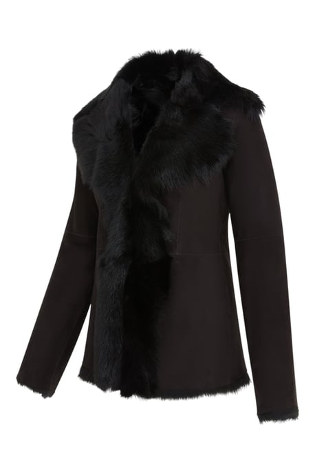 Damen Schwarze Schaffell Toscana Merino Shearling Wildlederjacke-Siena - Image 4
