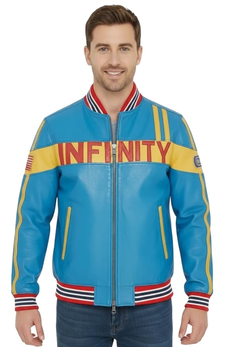 Blaue Track Racing Bomber-Bikerjacke aus Leder für Herren – Player - Image 6
