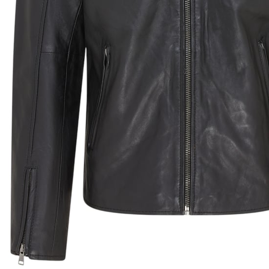 Klassische schwarze gesteppte gelbe Bikerjacke aus Leder für Herren – Meridian - Image 6