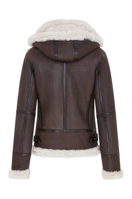 Damen Creck Braune Schaffell-Bomber-Lederjacke mit Kapuze – Sovereign - Image 5