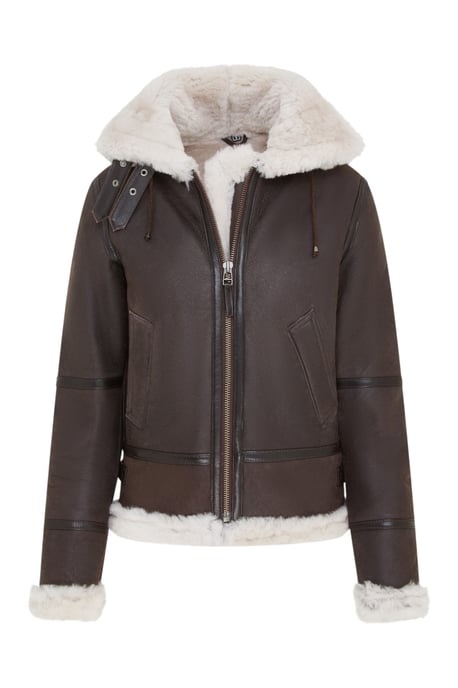 Damen Creck Braune Schaffell-Fliegerjacke mit Kapuze - Orford - Image 2
