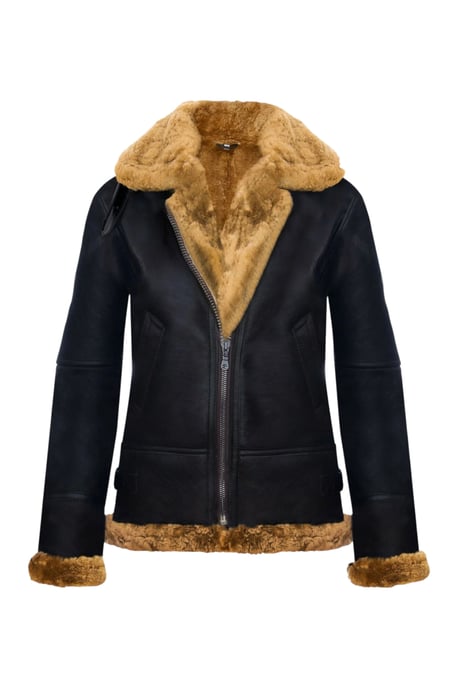 Damen-Bomberjacke aus Schaffell mit Kapuze in Braun-Ginger – Sovereign - Image 2