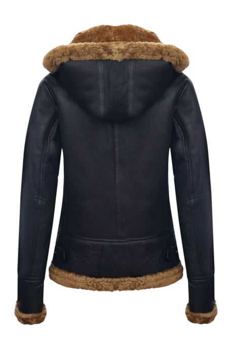 Damen-Bomberjacke aus Schaffell mit Kapuze in Braun-Ginger – Sovereign - Image 6