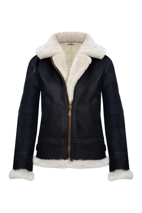 Damen-Bomberjacke aus Schaffell mit Kapuze in Braun-Creme – Sovereign - Image 2