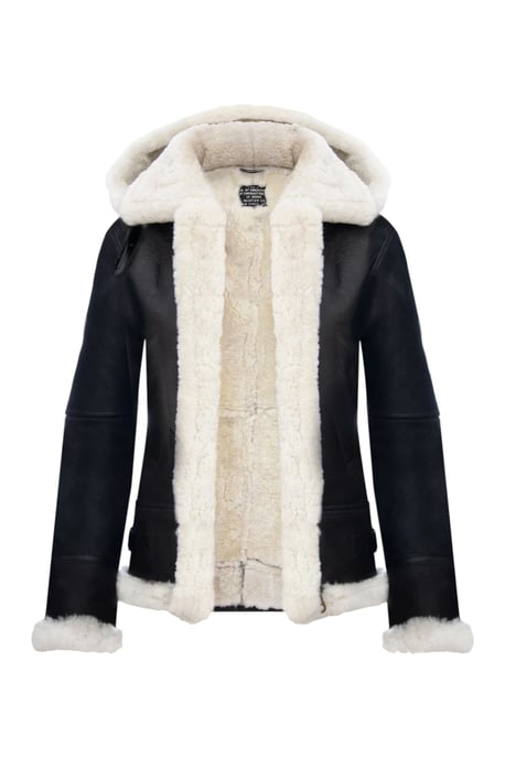 Damen-Bomberjacke aus Schaffell mit Kapuze in Braun-Creme – Sovereign - Image 4