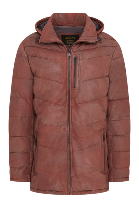 Herren-Steppjacke aus hellbraunem Leder mit Kapuze, Puffer-Wintermantel – Summit - Image 2