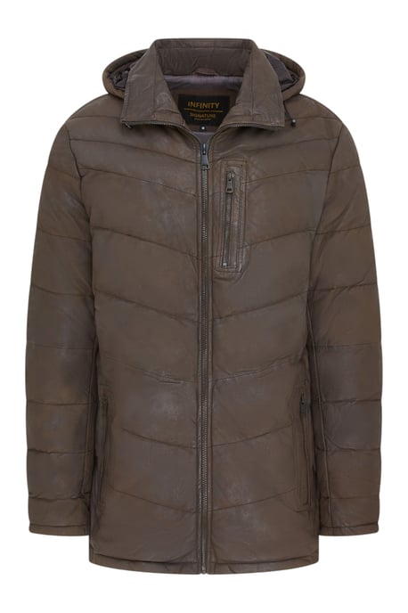 Braune Steppjacke aus Leder für Herren mit abnehmbarer Kapuze, Puffer-Wintermantel – Orion - Image 2