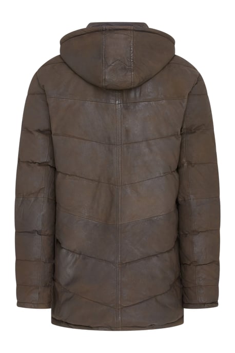Braune Steppjacke aus Leder für Herren mit abnehmbarer Kapuze, Puffer-Wintermantel – Orion - Image 5
