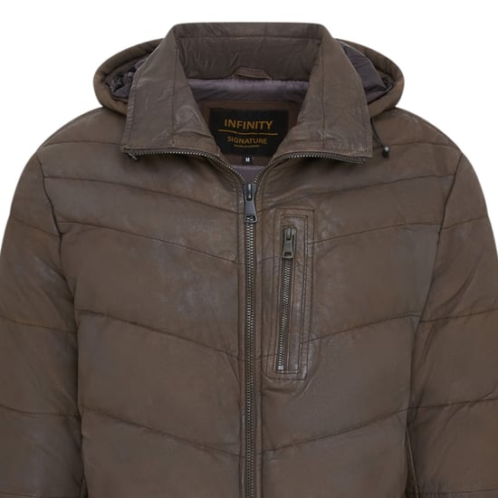 Braune Steppjacke aus Leder für Herren mit abnehmbarer Kapuze, Puffer-Wintermantel – Orion - Image 6