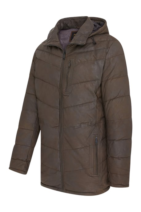 Herren Braune Steppjacke aus Leder Trekking mit Kapuze Puffer Wintermantel - Summit - Image 4