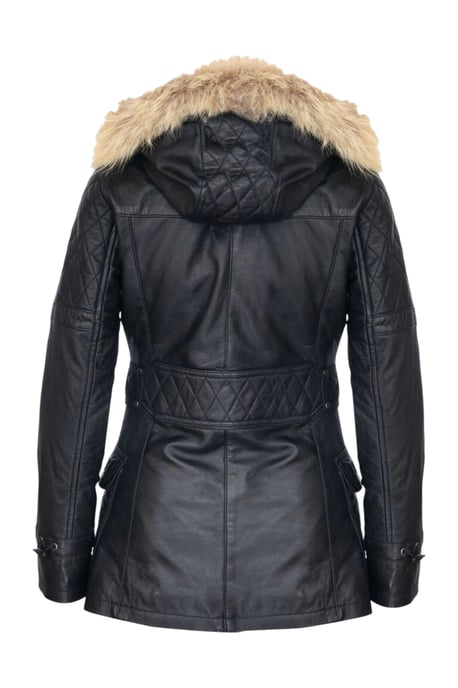 Damen-Parka mit Steppung und Pelzkapuze, Schwarz, Lammleder – Duchess - Image 5