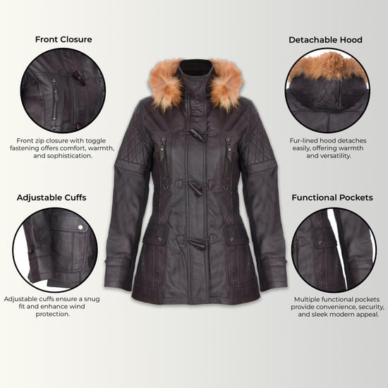 Damen-Parka mit Steppung und Pelzkapuze aus braunem Lammleder – Duchess - Image 3