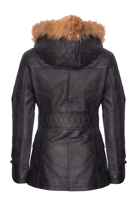 Damen-Parka mit Steppung und Pelzkapuze aus braunem Lammleder – Duchess - Image 5