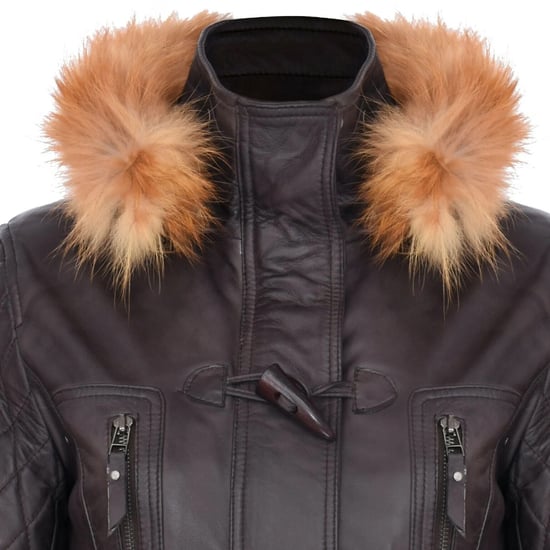Damen-Parka mit Steppung und Pelzkapuze aus braunem Lammleder – Duchess - Image 6