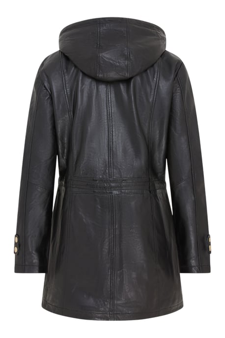 Schwarzer Lederparka für Damen mit abnehmbarer Borg-Kapuze und Trenchcoat – Trekker - Image 4