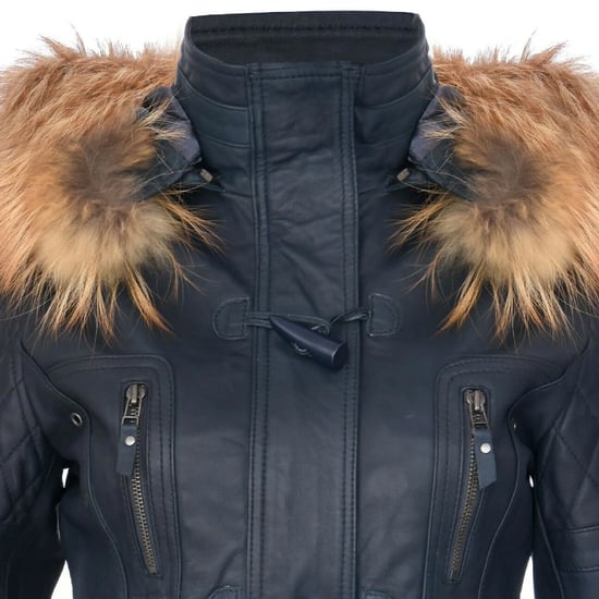 Damen-Parka mit Steppjacke aus Lammleder und Pelzkapuze in Marineblau – Duchess - Image 6