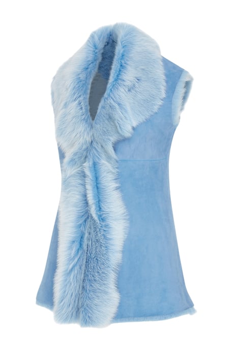 Damen Blaue Toscana Schaffell Lange Weste-Sorocaba - Image 2