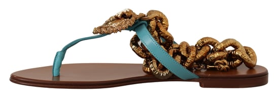 Kettenverzierte Lederflachsandalen Blau - Image 5
