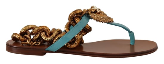 Kettenverzierte Lederflachsandalen Blau - Image 6
