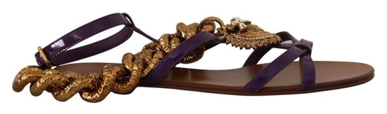 Dolce & Gabbana Damen Lila Leder Devotion Sandalen - Image 6
