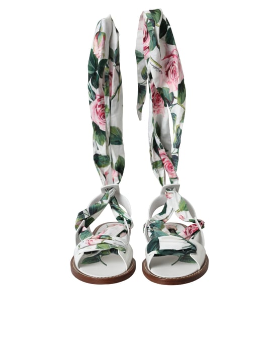 Rosenmuster Flache Sandalen Leder Lässiger Stil - Image 2
