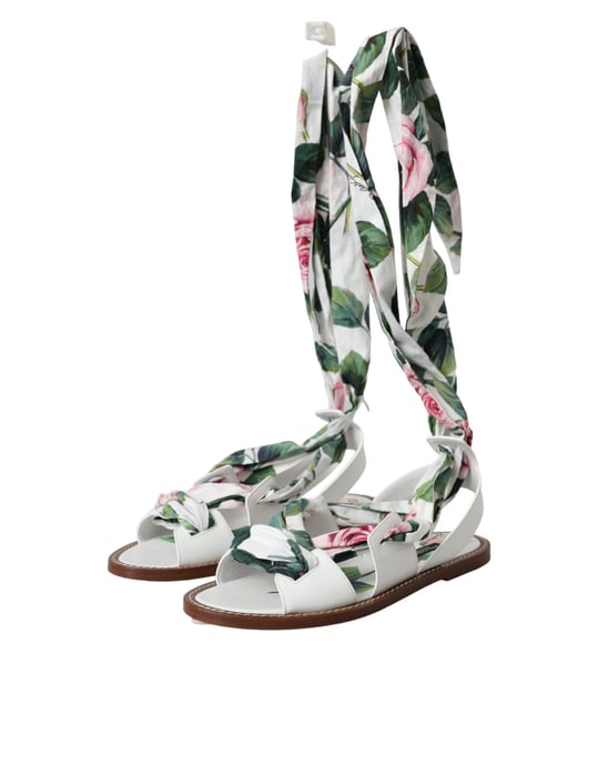 Rosenmuster Flache Sandalen Leder Lässiger Stil - Image 3