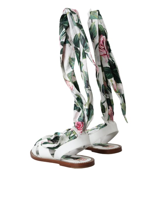 Rosenmuster Flache Sandalen Leder Lässiger Stil - Image 4