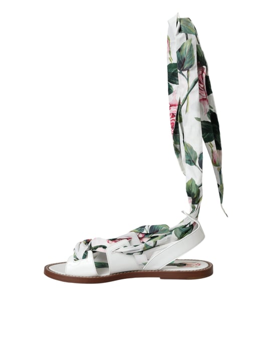 Rosenmuster Flache Sandalen Leder Lässiger Stil - Image 5