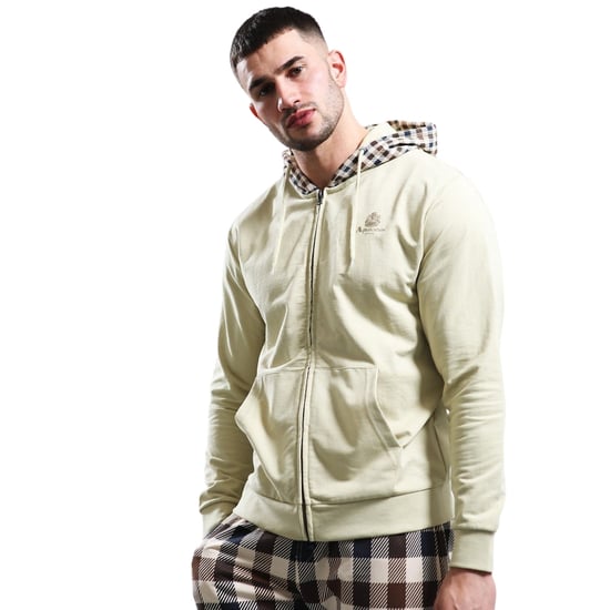Aquascutum Active Fz Club Check Hood Beige Kapuzenjacke Mit Reißverschluss - Image 1