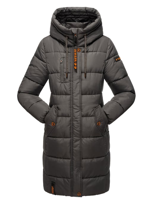 Marikoo Damen Winterjacke – Lange Steppjacke mit Kapuze & vielen Taschen - Image 1