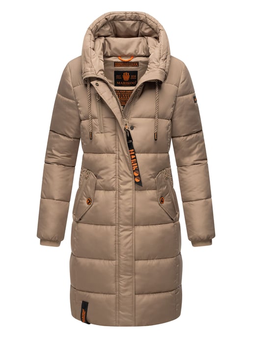 Marikoo Damen Winterjacke – Lange Steppjacke mit Kapuze & vielen Taschen - Image 1