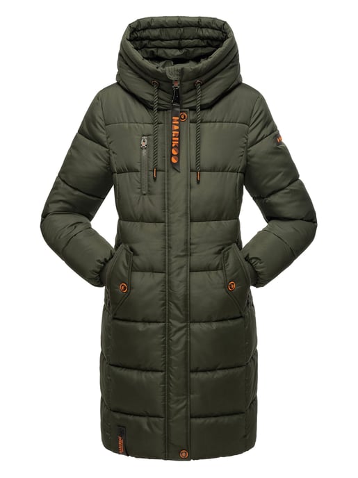 Marikoo Damen Winterjacke – Lange Steppjacke mit Kapuze & vielen Taschen - Image 1