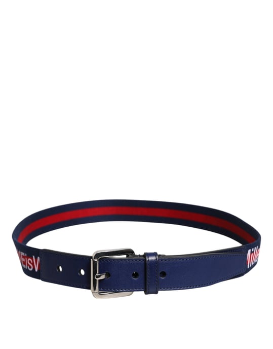 Dolce & Gabbana Blauer Baumwoll-Leder-Gürtel mit bedruckter Metallschnalle - Image 3