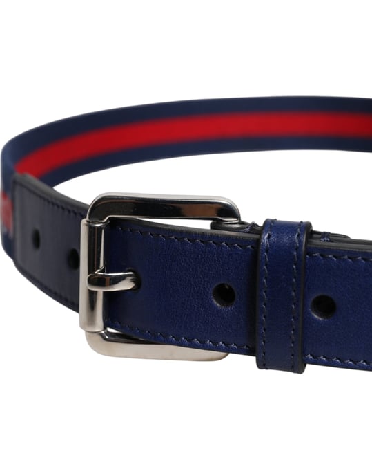 Dolce & Gabbana Blauer Baumwoll-Leder-Gürtel mit bedruckter Metallschnalle - Image 4