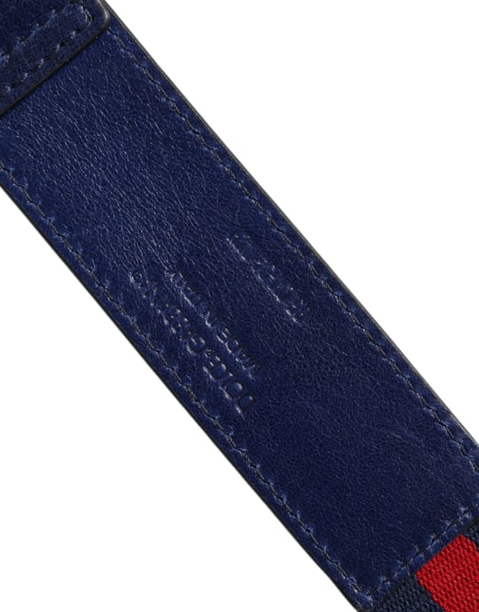 Dolce & Gabbana Blauer Baumwoll-Leder-Gürtel mit bedruckter Metallschnalle - Image 6