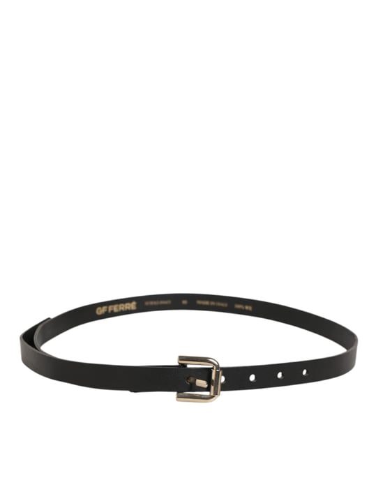 GF Ferre Schwarzer Leder Slim Gürtel mit goldfarbener Schnalle für Herren - Image 4