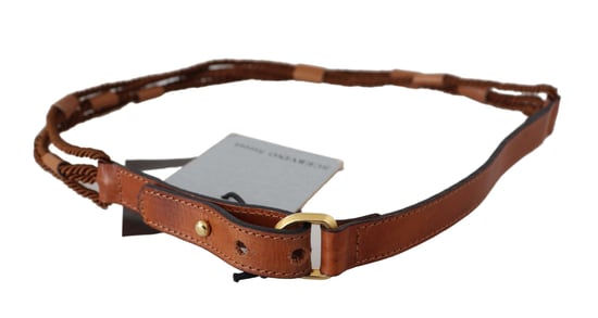 Scervino Street Brauner Leder Gürtel mit geflochtenem Seil und goldener Schnalle - Image 2