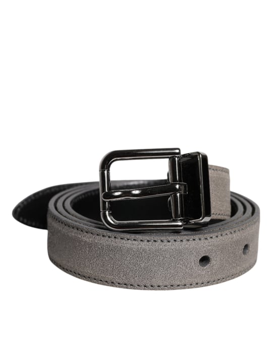 Dolce & Gabbana Grauer Leder Gürtel mit silberfarbener Metallschnalle - Image 2