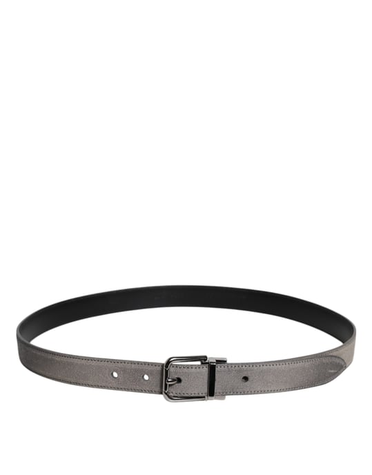 Dolce & Gabbana Grauer Leder Gürtel mit silberfarbener Metallschnalle - Image 3