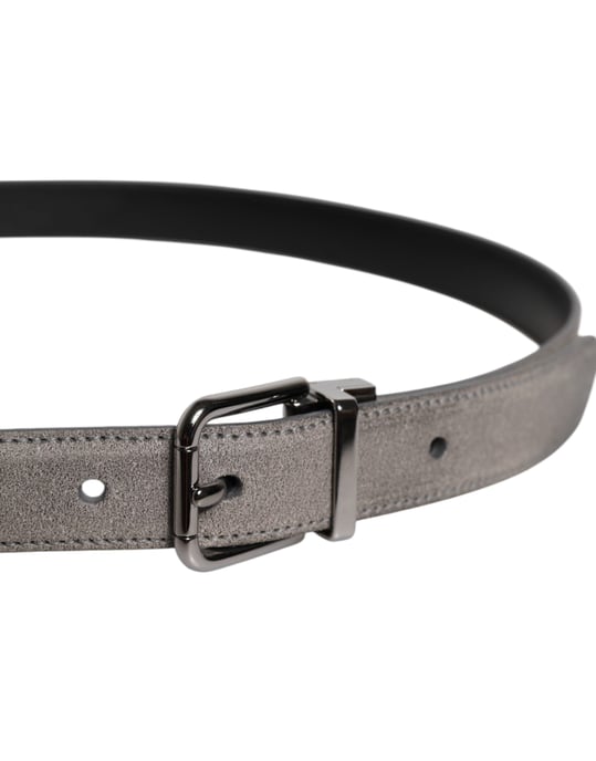 Dolce & Gabbana Grauer Leder Gürtel mit silberfarbener Metallschnalle - Image 4